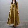 Vestidos casuais 2021 estilo de verão moda mulheres camponeses étnico boêmio algodão linho manga longa gypsy maxi vestido