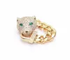 Cluster Rings Fashion Designer Stainless Steel Jewelry Panther With Chain Women Quality Crystal Finger Ring Green Eyes9173746