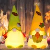 Fournitures de fête Décor d'automne Thanksgiving Gnomes en peluche Poupée sans visage avec des ornements de table lumineuse LED pour le bureau du restaurant XBJK2108
