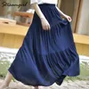 Jupe longue bleue en coton pour femmes Boho S S Femme Summer Maxi Lin blanc avec taille élastique S 210621