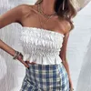 Solid White Off The Shoulder Blouse Shirt Women Bodycon Vintage Crop Top Summer Sleeveless Fashion Blusas Mujer 210427