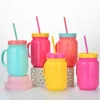 20oz Simple solid color straw Mugs plastic handy cup with handle wholesale double plastic Mason bottle with straws Sea Sending T9I001219