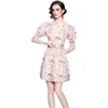 Retro Holiday Style Print Floral Hollow Out Embroidered Mini Dress For Women Sweet Party 210529