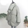 Inverno solto para baixo jaqueta mulheres 90% branco pato casaco redondo pescoço grosso parkas fêmea outwear de neve quente para cima lenço 210430
