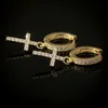 Dangle Chandelier Drop Cross Boucles d'oreilles pour hommes Tiny Hoop Iced Out Zircon Hip Hop Punk Boucles d'oreilles Croix Bijoux pour femmes en gros KAE166