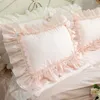 Новые вышивки роскошные слои постельное белье набор сладкий принцесса большая рюшачьего одеяла свадьба декоративная постельное белье постельное белье 210319