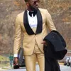 Slim Fit Business Män Passar för Bröllop 3 Piece Khaki Groom Tuxedo med svart sjal Lapel Custom Man Fashion Costume Man Set X0909
