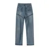 Vintage Design Zipper Patchwork Jeans Women High Waist Streetwear Fashion Straight Blue Loose Wide Leg Female 210515