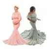 Maternity klänning fotografi sling av axel chiffong bomull lång graviditet fisk svans klänning baby shower klänning för photoshoot q0713