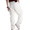 Erkek kot beyaz demin pantolon bol adam gevşek hip hop kaykay denim rap erkek siyah pantolon uzun boylu büyük boy 30-46