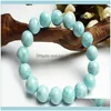 Bijoux en perles Brins de perles Précieux Bleu Naturel Larimar Bracelets Pour Femmes Hommes Stretch Pierre Cristal Rond Perle Bracelet 12Mm1 Drop De