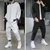 2021 Nouveau High Street Noir Blanc Survêtement Hommes Jogging Ensemble 2 Pièces Veste De Baseball + Pantalon Streetwear Vêtements Casual Sweat Costumes X0909