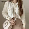 Neploe Höst Chic Pearl Button Sweaters Fashion Simple Cardigan O-Neck Casual All-Match Dubbelfickor Coat 1g715 211215