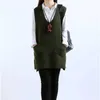 Mulheres Camisola Primavera Outono Coreano Mulheres V-Neck Malha Longa Vest Bolso Aproximada Pullover Sem Mangas 210805