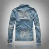 Men's Denim Jacket Korean Style Trendy Mind Blue Hole Coat Jeans Large Size Light-colored 210811