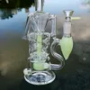 Milky Pink Purple Green Glass Bongs Turbine Perc Water Pipes Shisha Double Recycler Fabische Eieröl Dab Rigs 10 Zoll 14 mm Weibchengelenk 4 Dicke mit Schüssel