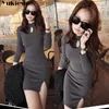 Bodycon Wrap Party Dresses Women Half Sleeve Autumn Sexy Elegant long sleeve split up Mini Sequin Vestidos 210608