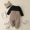 born Baby Cartoon brown deer Print Clothes Romper Autumn Winter Infant Long Sleeve Jumpsuit+brown Blue Outfits 3-24M 211011