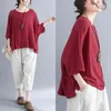 Vêtements coréens femmes vêtements harajuku épaules dénudées pour chemise rouge décontracté solide col rond manches chauve-souris 3239 50 210510