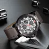 Naviforce Luxury Brand Mäns Mode Sport Klocka Män Läderkronograf Kvarts Armbandsur Automatisk Datum Male Relogio Masculino 210517