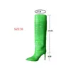 Boots High Quality Artificial Leather Thin Heel Pointed Toe Knee Long 2021 Autumn Winter Women's Shoes Green Blue