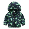 Vår Höst 2-10 år Barnens Outwear Cartoon Animal Dinosaur Print Zipper Baby Kids Handsome Hooded Jacket för pojkar 210529