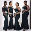 ASO EBI MERMAID BRIDESMAIDドレススパゲッティストラップアップリックプラスサイズのメイドオブオナードレス女性ウェディングパーティーVestidos