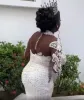 2022 Plus Size Lussuoso abiti da sposa a sirena Collo trasparente Pizzo Festa formale Secondo ricevimento Arabo Aso Ebi Abiti da sposa con perline scintillanti 5s4