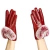 Fünf-Finger-Handschuhe Herbst Winter Damen Leder 100 % echtes Rex-Pelz echtes Schaffell Fäustlinge kurzer Absatz