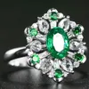 Bröllopsringar lyxiga trendiga silverpläterade snöflingor för kvinnor lysande grön vit cz sten inlay mode smycken fest gåva