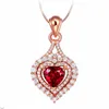 Colliers pour femmes en cristal pendentif plein de diamants en forme d'amour rouge en forme de coeur plaqué or et argent