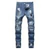 Мужские стильные рваные джинсы, байкерские узкие узкие прямые джинсовые брюки с потертостями, модная одежда286a