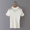 Sommar kvinnor ihålig mesh tyg splicing stickad t-shirt avslappnad kvinnlig kortärmad slim toppar t1501 210430