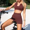 2pcs seamlyoga set sexig hög midja korta leggings Ställ träningskläder för kvinnor som kör Fitnsport kostym ActiveWear Yoga X0629