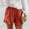 Women's Shorts Women's Womens Vintage Simplicity Solid Color Pocket High Waist Ruffle Fashion Elastic Female Plus Size Short Pants