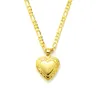 Womens Heart Pingente Italiano Figaro Link Cadeia Colar 24 polegadas 18k ouro sólido GF 3mm