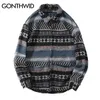 Gonthwid Geometryczne paski z długim rękawem z długim rękawem Mężczyźni Hip Hop Button Down Sukienka Streetwear Hipster Moda Casual Shirts Topy 210708