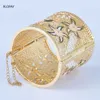 Big Size Gold Cuff Bracelet Enamel Color Hollow Flower Design Ladies Hand Bangles Designer Jewelry Luxury for Bridal Q0717