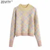 Zevity Spring Women Simply Geometric Print Sticking Sweater Kvinna Chic Should Diamond Knappar Casual Pullovers Tops S604 210603