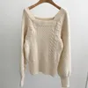 Koreańskie eleganckie eleganckie damskie swetry skręcone dzianiny pulower z długim rękawem spadek zima ciepły dzianina przyczynowe solidne skoczkowie 210514