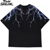 Streetwear Dark Lightning T 셔츠 힙합 남성 Harrajuku Tshirt 짧은 소매 면화 티셔츠 패션 블랙 탑스 티셔츠 220312