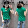 T shirt kobiety wyciąć bawełnę o-neck z krótkim rękawem tee topy casual koreański moda pusta szczupła tshirt kobieta t05226b 210421