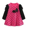 Mudkingdom Cute Little Girls Dresses Long Sleeve Polka Dots Bow Spring Dress for 2 to 6 Years 210615