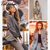 1 2 Pieces Set Office Ladies Plaid Blazer Suits Sets Women Double Breasted Outfits Patchwork Cuffed Sleeve Suit 210514