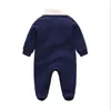 Baby Boys Girls Rompers Letters Printing Toddler Långärmad Jumpsuits Spring Fall Infant Now Collar Onesies Kids Bomull Stickad Romper