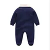 Baby Boys Meninas Macacões Cartas Impressão de Manga Longa Jumpsuits Spring Fall Infantil Girl-Down Collar Onesies Kids Algodão Malhado Romper