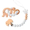 Nouveau-né bébé Sucette Clip En Bois Dentition Silicone Perles Bracelet 2PcsSet enfant en bas âge infantile Animal dinosaure étoile fleur éléphant Nip6296102