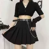 Women Skirts Gothic Short A-Line High-Waist Sexy Chain Korean Fashion Summer Female Student Black Mini Pleated-Skirt 210621