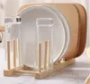 NEWFactory Wooden Dish Rack, Plate Racks Stand Pot Lid Holder, Kitchen Cabinet Organizer for Cup, Cutting Board, Bowl, Drying RRA9965