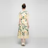 Zomer Mode Vrouwen Runway Designers Korte Mouw Bloemen Print Gele Chiffon Lange Jurk Vakantie Boheemse Strand Vestidos 210601